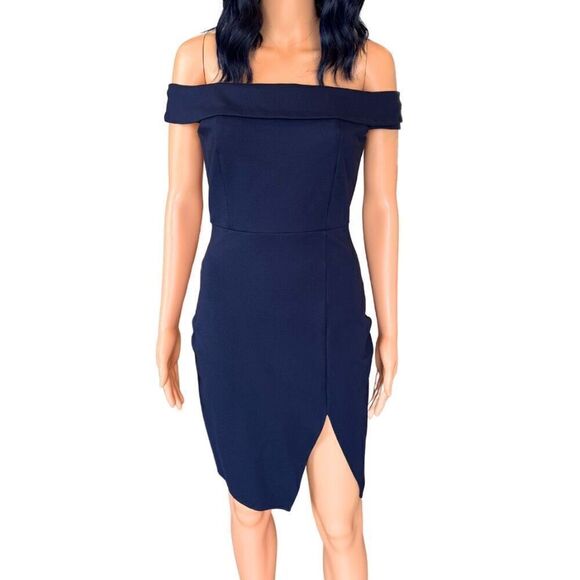 Lulus Way of Love Navy Blue Off the Shoulder Bodycon Mini Dress Size Small - Picture 3 of 7